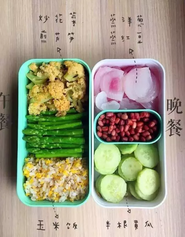 炒花菜、煎蘆筍、玉米飯