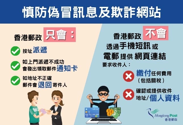 香港郵政提醒市民慎防受騙